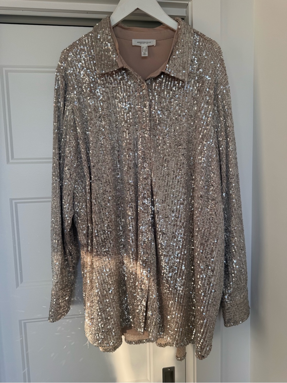 Addition Elle Rose Gold Sequin Button-Down Shirt
